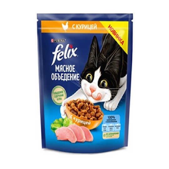 Корм для животных Феликс, Мясное объедение, 200 г, для взрослых кошек, сухой, курица, пакет