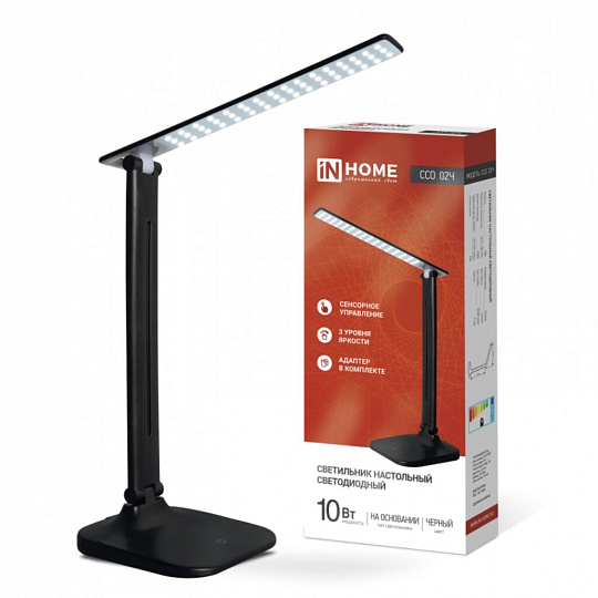 Светильник настольный сенсорное включение, 10 Вт, черный, In Home, ССО 02Ч, 4690612013480