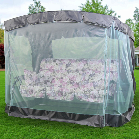 Качели садовые 3-местные, 236.5х138х181.5 см, 280 кг, Olsa, Турин, раскладываются в кровать, с москитной сеткой, цветы, подушка, С913, металл