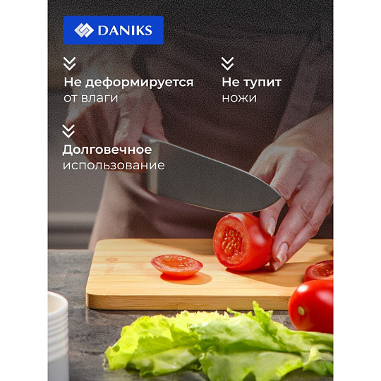 Доска разделочная бамбук, 40х20х1.2 см, с ручкой, Daniks, Бамбук, H-1781M