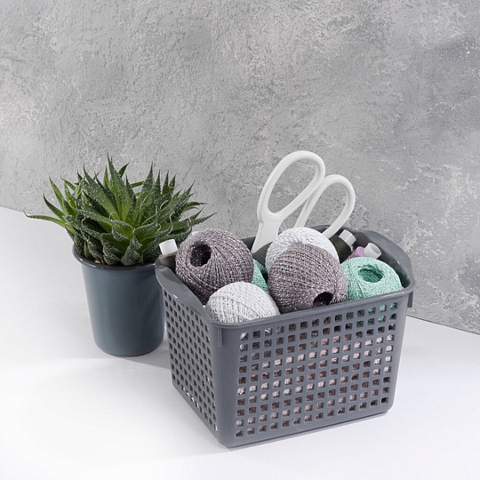 Корзина для хранения, 2 л, 20х13.5х12 см, прямоугольная, пластик, серая, Violet, Лофт, 641008