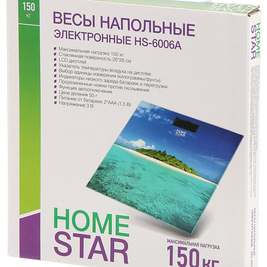 Весы напольные электронные, Homestar, HS-6006A, стекло, до 150 кг, 26х26 см, LCD-дисплей