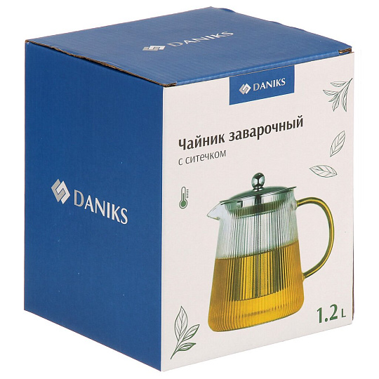 Чайник заварочный стекло, 1.2 л, с ситечком, с металлической крышкой, Daniks, TP1200S