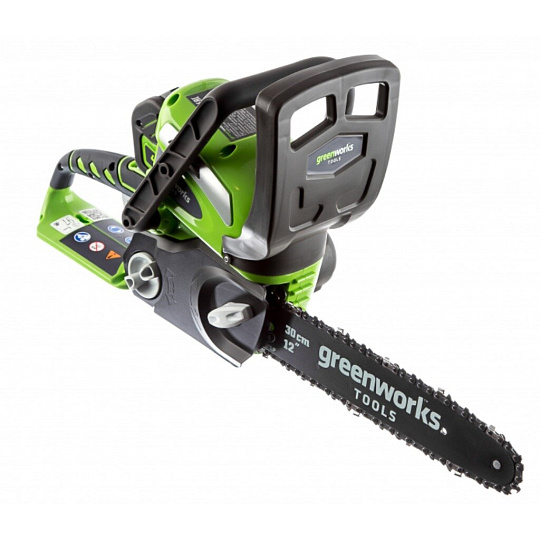 Пила цепная электрическая, аккумуляторная, Greenworks, 40 Вт, длина шины 30 см, шаг цепи 3/8 дюйм, 45 звеньев, G40CS30K4