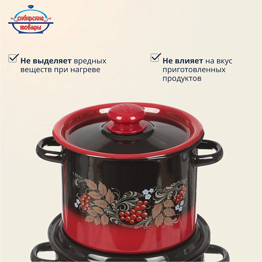 Набор посуды эмалированная сталь, 4 предмета, кастрюли 3.5,5.5 л, Сибирские товары, Рябинка 20, N20L05