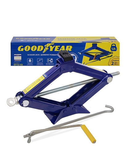 Домкрат ромбический, 1.5 т, 100-385 мм, съемная ручка, Goodyear, GY-SJ-02, GY000911
