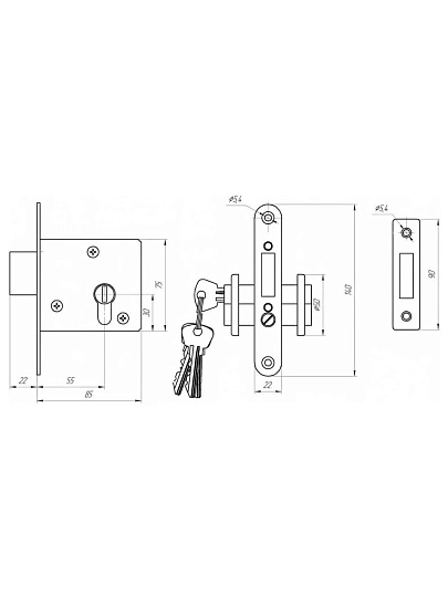 Замок врезной Зенит, ЗВ1-2, 00-00000435, без ручки, цилиндровый