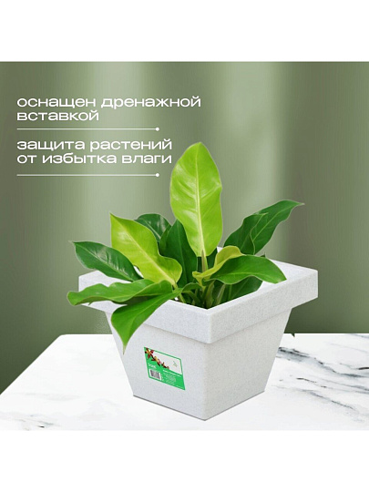 Кашпо пластик, 1.5 л, 14.5х12.5 см, белый гранит, Darel, Квадро, 50702