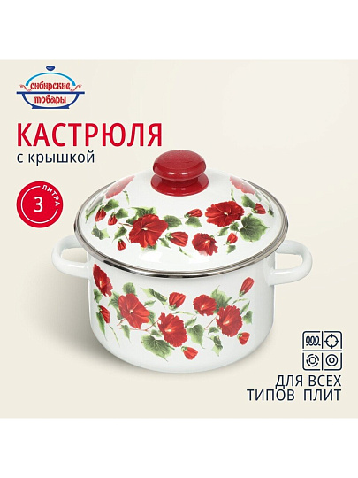 Кастрюля эмалированная сталь, 3 л, крышка сталь, цилиндрическая, Сибирские товары, Рамо, 3MD181M, индукция