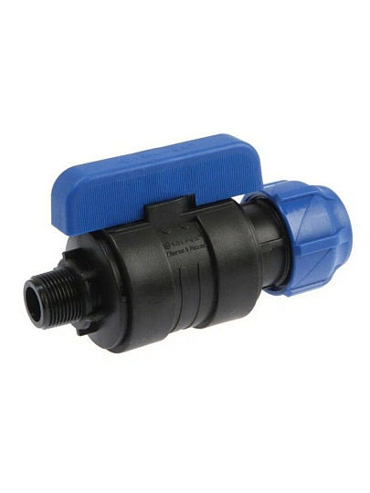 ПНД кран d25х3/4", наружная резьба, шаровой, цанга, Valfex