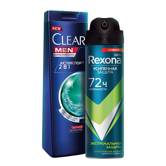Набор подарочный для мужчин, Rexona, Clear, антиперспирант + шампунь