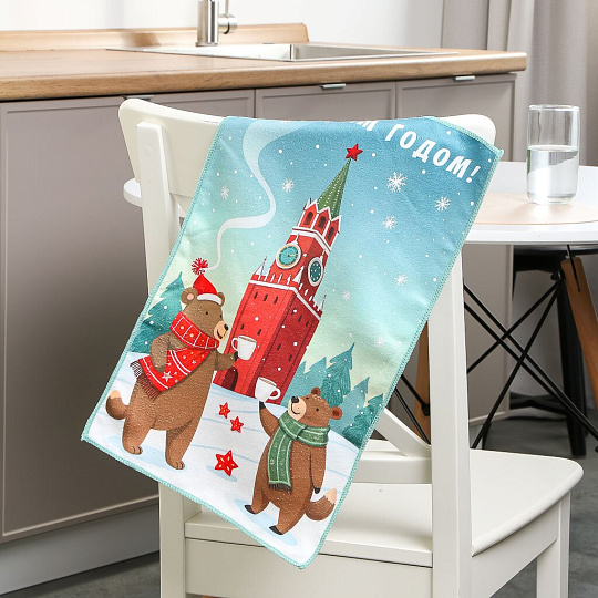 Полотенце кухонное махр, 30х50 см, 250 г/м2, 100%пэ, Новогоднее, м9070 S, Китай