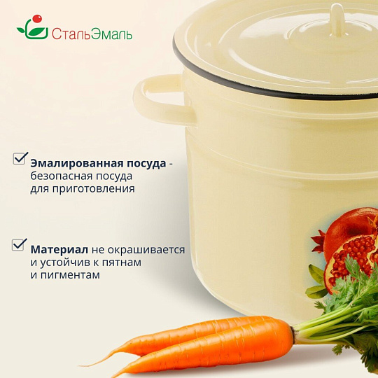 Кастрюля эмалированная сталь, 9 л, крышка сталь, СтальЭмаль, 1с200с, в ассортименте, индукция