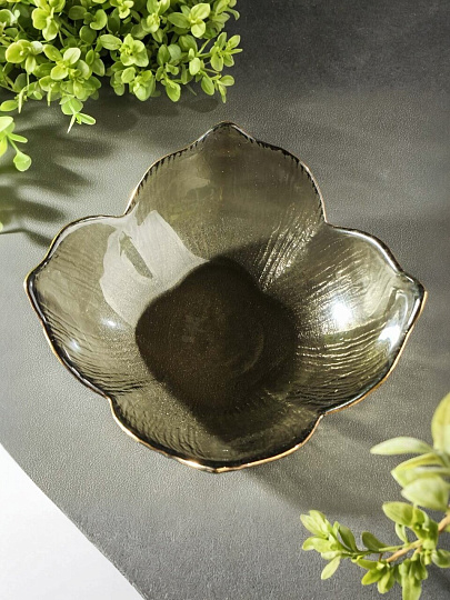 Блюдо стекло, фигурное, 20х16.5х6.5 см, с золотой отводкой, Лилия, A050012
