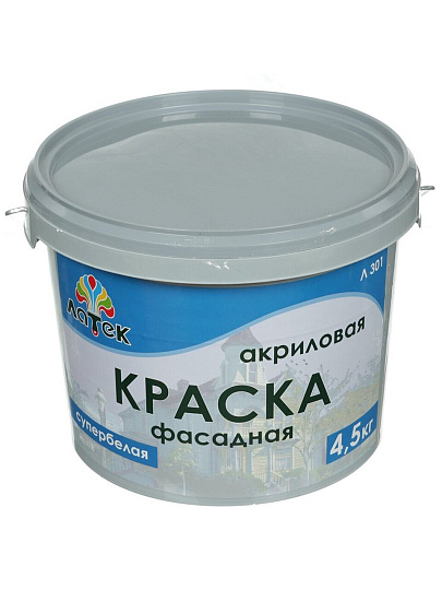 Краска водно-дисперсионная, Оптимист, Латек Л301, акриловая, фасадная, влагостойкая, матовая, 4.5 кг
