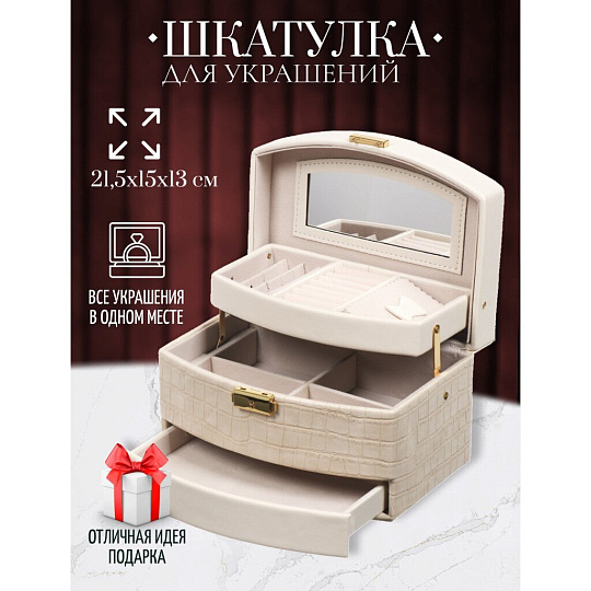 Шкатулка-кейс для украшений и косметики, полимер, 21.5х15х13 см, пудровая, Y4-5320-1