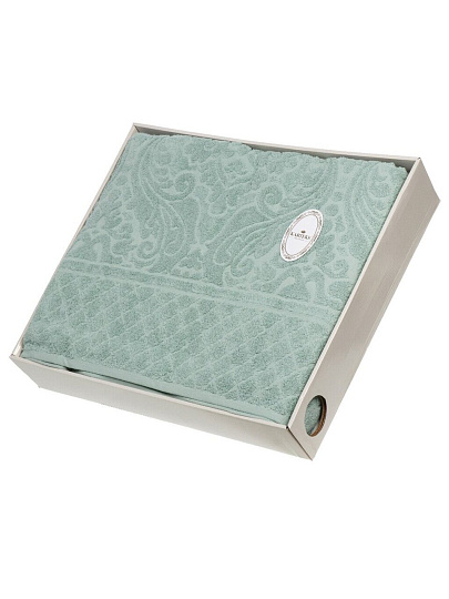 Плед евро, 220х240 см, подарочная коробка, жаккард, 100% хлопок, Karteks, Damask 16, бирюзовый