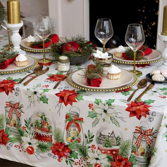 Скатерть 149х180 см, 100% хлопок, саржа, 190 г/м2, Этель, Рождественский красный цветок, 4980236
