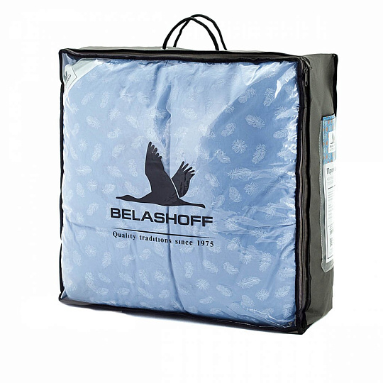 Одеяло евро, 200х220 см, Прима, пух 65% + перо 35%, всесезонное, чехол хлопок, кант, Belashoff