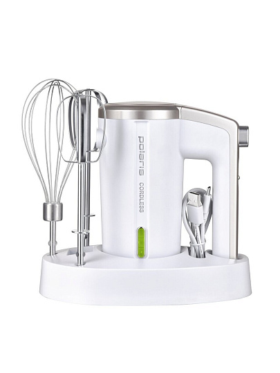 Миксер ручной, Polaris, PHM 2024 CordLess, 200 Вт, 3 скорости, белый