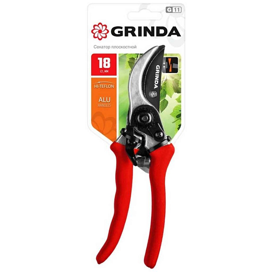 Секатор 210 мм, диаметр реза 18 мм, лезвие плоскостное, Grinda, G-11, рукоятка алюминий, 8-423001_z02