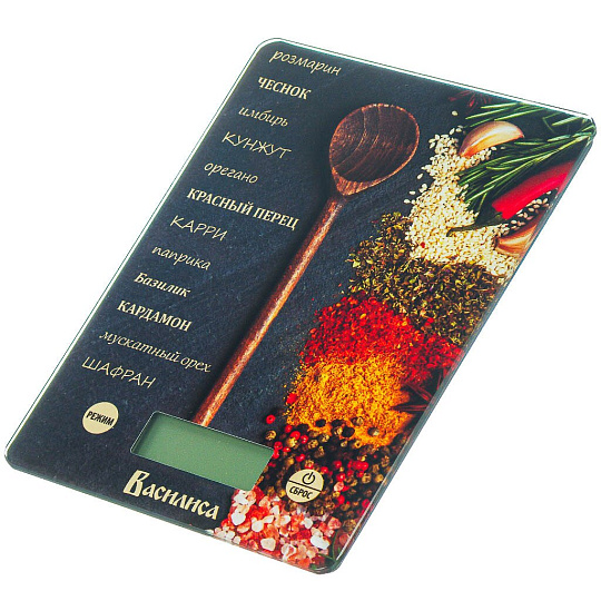 Весы кухонные электронные, стекло, Василиса, Приправы, платформа, точность 1 г, до 5 кг, LCD-дисплей, ВА-018