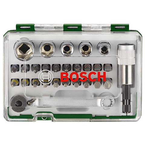 Набор бит Bosch, 27 шт, магнитный адаптер, с шестигранником, кейс