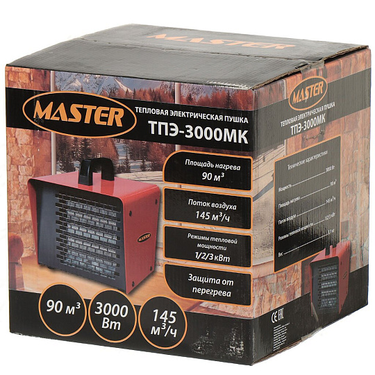 Пушка тепловая электрическая, ЭнергоПром/Master/ТехПром, 3 кВт, 145 м³/ч, керамический элемент, 3 режима, ТПЭ-3000МК, в ассортименте