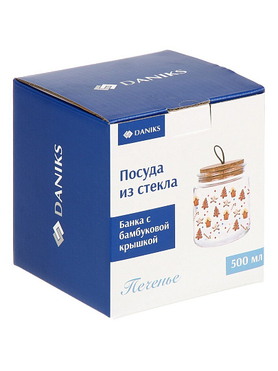 Банка 0.5 л, 10х10.5 см, с бамбуковой крышкой, Daniks, Печенье