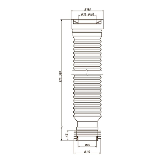 Гофра для унитаза 220-520 мм, Orio, С-990Р