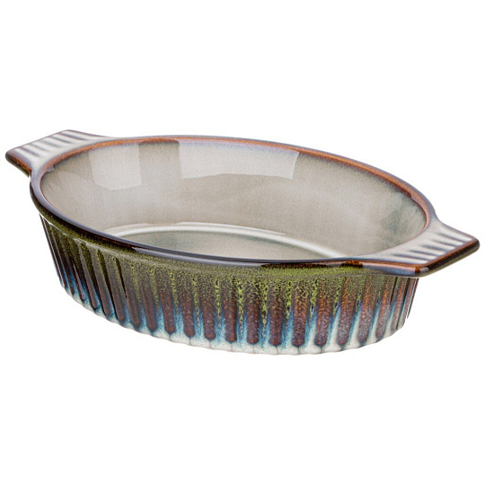 Форма для запекания керамика, 19х31х6.5 см, 1.3 л, круглая, Agness, Reactive Green, 780-113