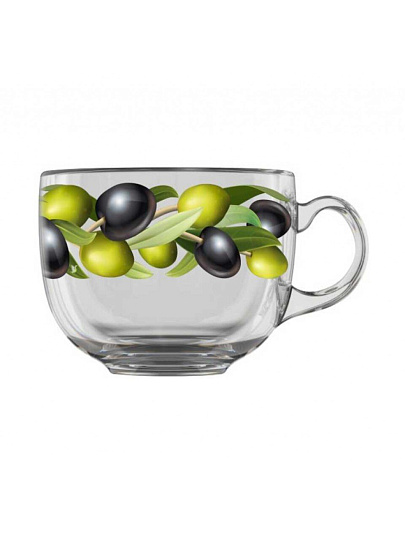 Бульонница стекло, 450 мл, с ручкой, Оливки, Декостек, 2027-Д
