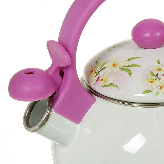 Чайник сталь, эмалированное покрытие, 2.2 л, со свистком, ручка пластиковая, Aurora, Мальва, 1908