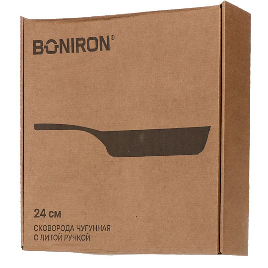 Сковорода чугун, 24 см, Boniron, с литой ручкой, индукция, ВС24-01
