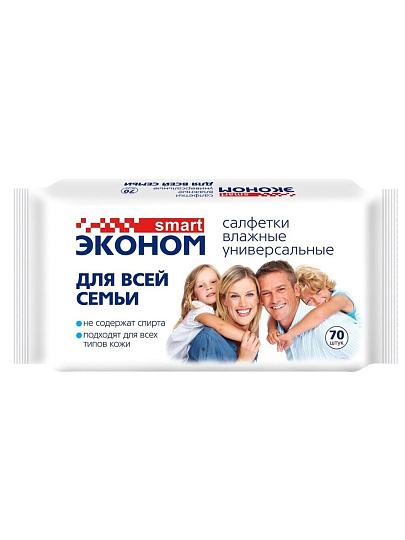 Салфетки влажные Эконом Smart, Для всей семьи, 70 шт, 30024