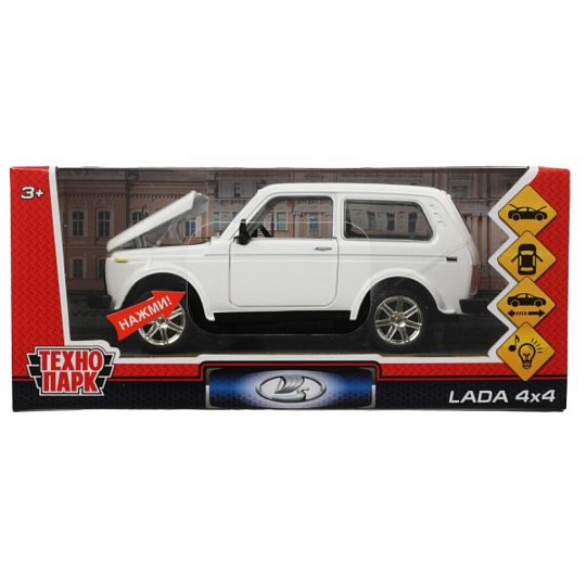 Машина детская Технопарк, Lada 4х4, 17 см, инерционная, со светом и звуком, металл, пластик, VAZ-21214-W, белая