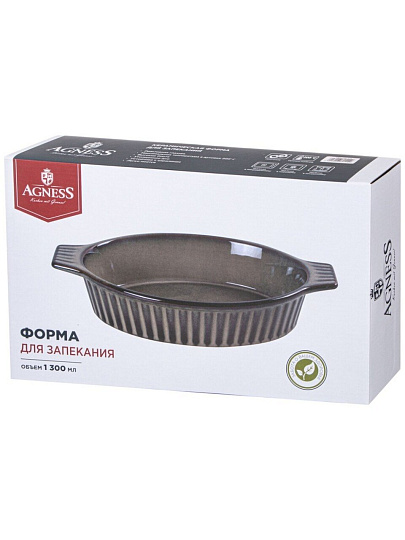 Форма для запекания керамика, 19х31х6.5 см, 1.3 л, круглая, Agness, Reactive Green, 780-113