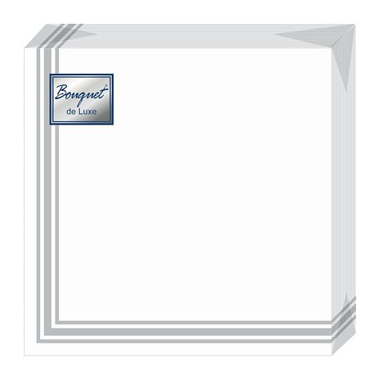 Салфетки бумажные Bouquet, de Luxe Рамка серебряная, 25 шт, 3 слоя, 24х24 см, 37889