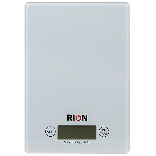 Весы кухонные электронные, стекло закаленное, Rion, платформа, точность 1 г, до 5 кг, LCD-дисплей, белые, BB-K08