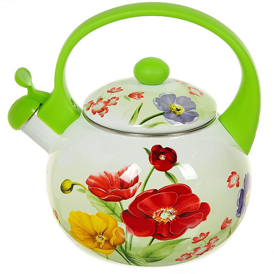 Чайник сталь, эмалированное покрытие, 2.2 л, со свистком, ручка пластиковая, Aurora, Лето, 1907