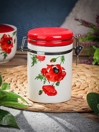 Банка для сыпучих продуктов, доломит, 0.55 л, 9.5х9.5х15.3 см, с крышкой, Daniks, Алый мак