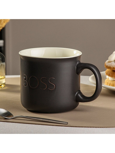 Кружка керамика, 620 мл, Boss, матовая, Daniks, R2250/4358, черная