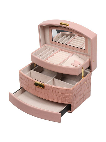 Шкатулка-кейс для украшений и косметики, полимер, 21.5х15х13 см, розовая, Y4-5320-2