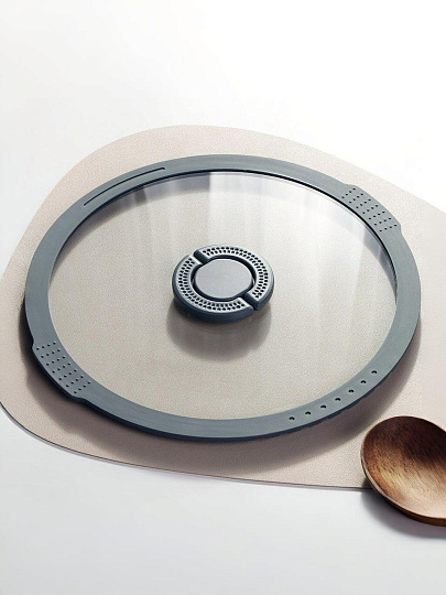 Крышка для посуды стекло, 28 см, Daniks, Серый, силиконовый обод, складной держатель, 125