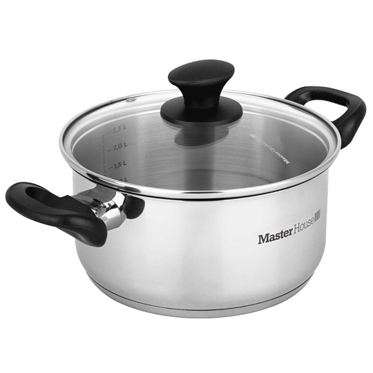 Кастрюля нержавеющая сталь, 3 л, крышка стекло, Master House, Глаза тигра F1, 60476, индукция