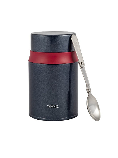 Термос для еды, нержавеющая сталь, 0.52 л, широкая горловина, Thermos, колба нержавеющая сталь, с ложкой, сине-красный, 303240