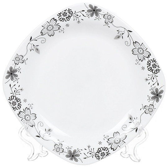 Сервиз столовый керамика, 18 предметов, на 6 персон, Olaff, Цветы черные на белом, JY-S-18-08