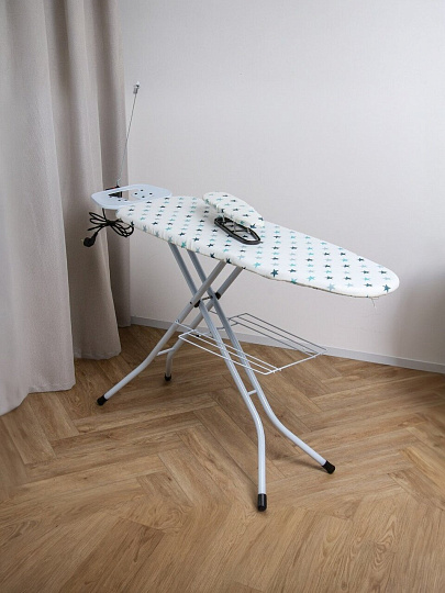 Доска гладильная 120х38 см, Капитол, подставка для утюга, встроенная розетка, полка для белья, удлинитель 2 м, Dogrular, белая