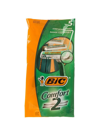 Станок для бритья Bic, Comfort 2, для мужчин, 2 лезвия, 5 шт, одноразовые, 838535
