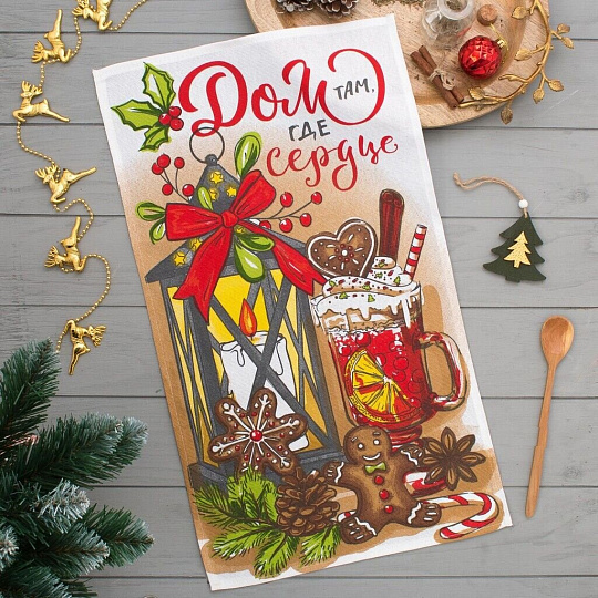 Полотенце кухонное 35х60 см, 100% хлопок, Доляна, Дом там где сердца, Россия, 4389629